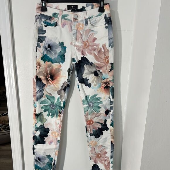 7 FOR FOR ALL MANKIND Floral Print The Ankle Skinny Jeans Size 26 - Picture 3 of 13